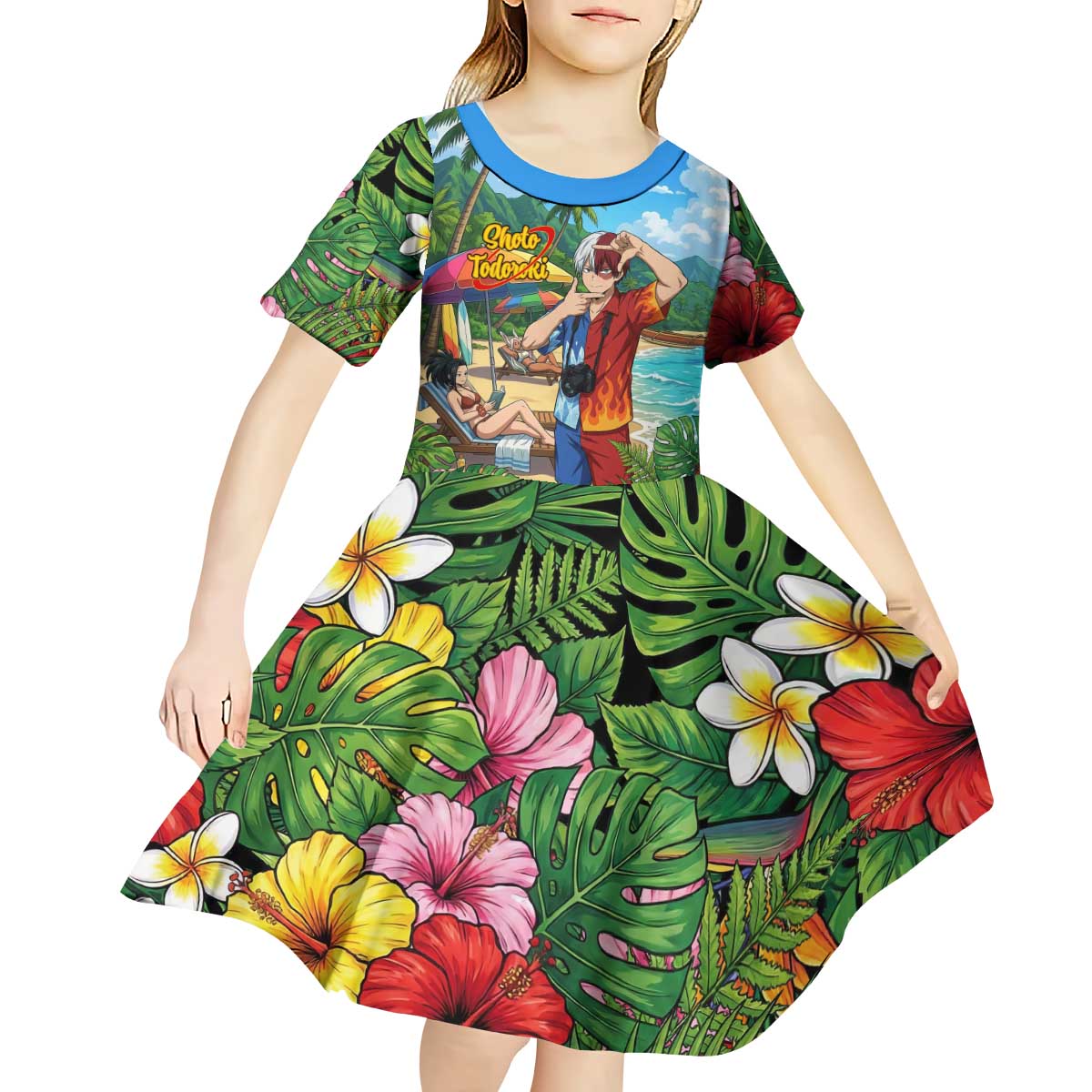 Shoto Todoroki Summer Chill Kid Short Sleeve Dress Tropical Anime Leisure Scene
