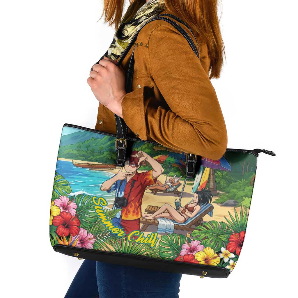 Shoto Todoroki Summer Chill Leather Tote Bag Tropical Anime Leisure Scene