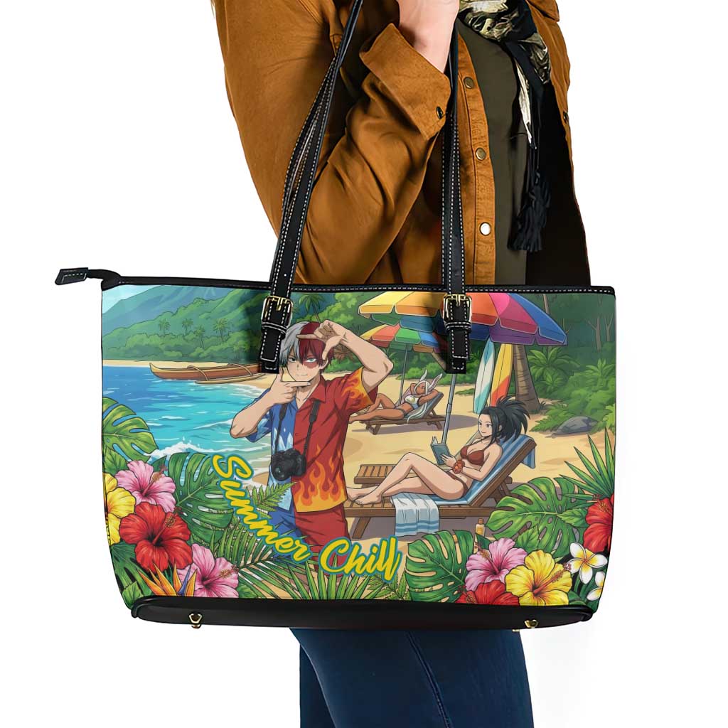Shoto Todoroki Summer Chill Leather Tote Bag Tropical Anime Leisure Scene