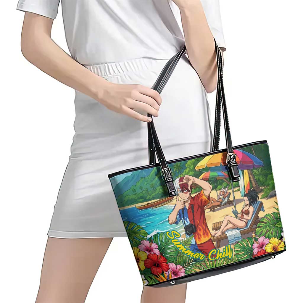 Shoto Todoroki Summer Chill Leather Tote Bag Tropical Anime Leisure Scene