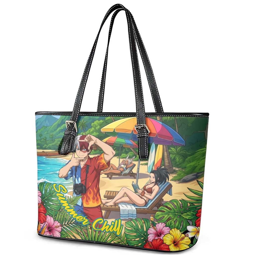 Shoto Todoroki Summer Chill Leather Tote Bag Tropical Anime Leisure Scene