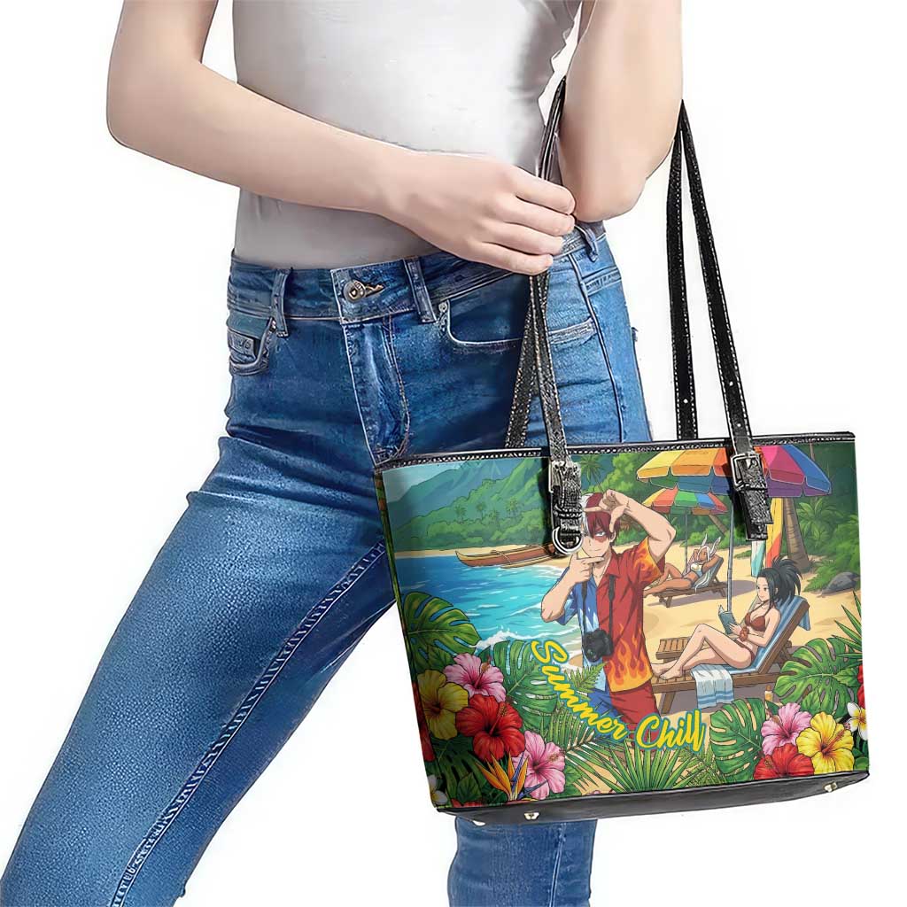 Shoto Todoroki Summer Chill Leather Tote Bag Tropical Anime Leisure Scene