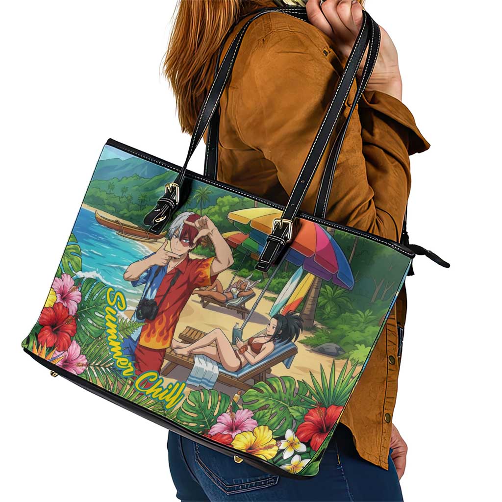 Shoto Todoroki Summer Chill Leather Tote Bag Tropical Anime Leisure Scene
