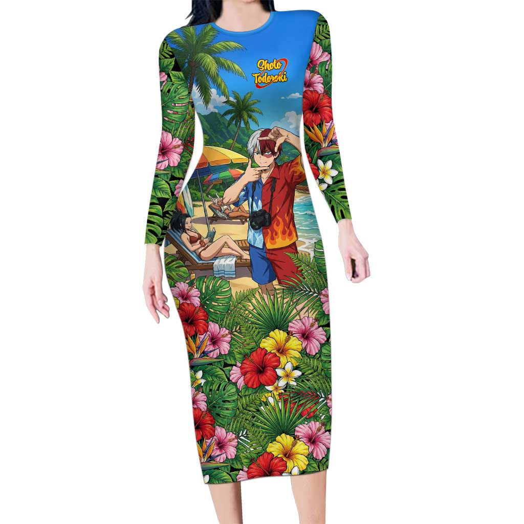 Shoto Todoroki Summer Chill Long Sleeve Bodycon Dress Tropical Anime Leisure Scene