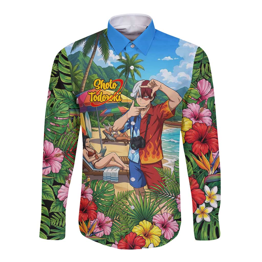 Shoto Todoroki Summer Chill Long Sleeve Button Shirt Tropical Anime Leisure Scene