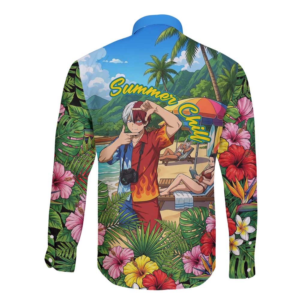 Shoto Todoroki Summer Chill Long Sleeve Button Shirt Tropical Anime Leisure Scene