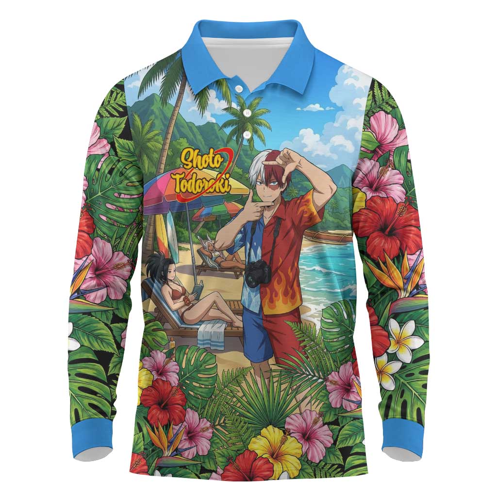 Shoto Todoroki Summer Chill Long Sleeve Polo Shirt Tropical Anime Leisure Scene