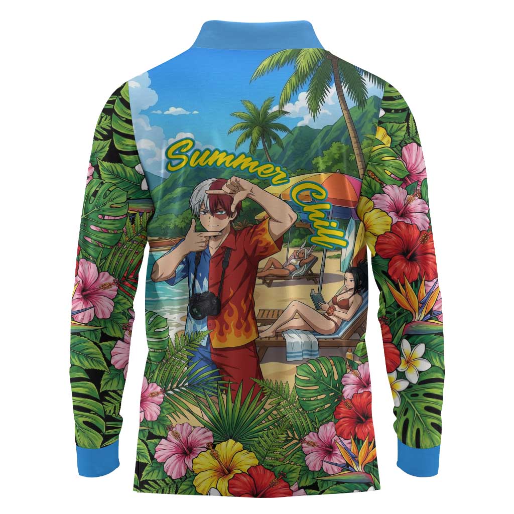 Shoto Todoroki Summer Chill Long Sleeve Polo Shirt Tropical Anime Leisure Scene