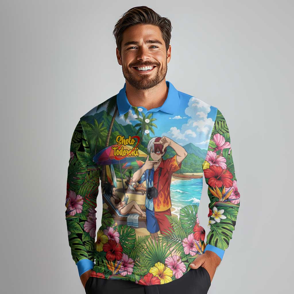 Shoto Todoroki Summer Chill Long Sleeve Polo Shirt Tropical Anime Leisure Scene