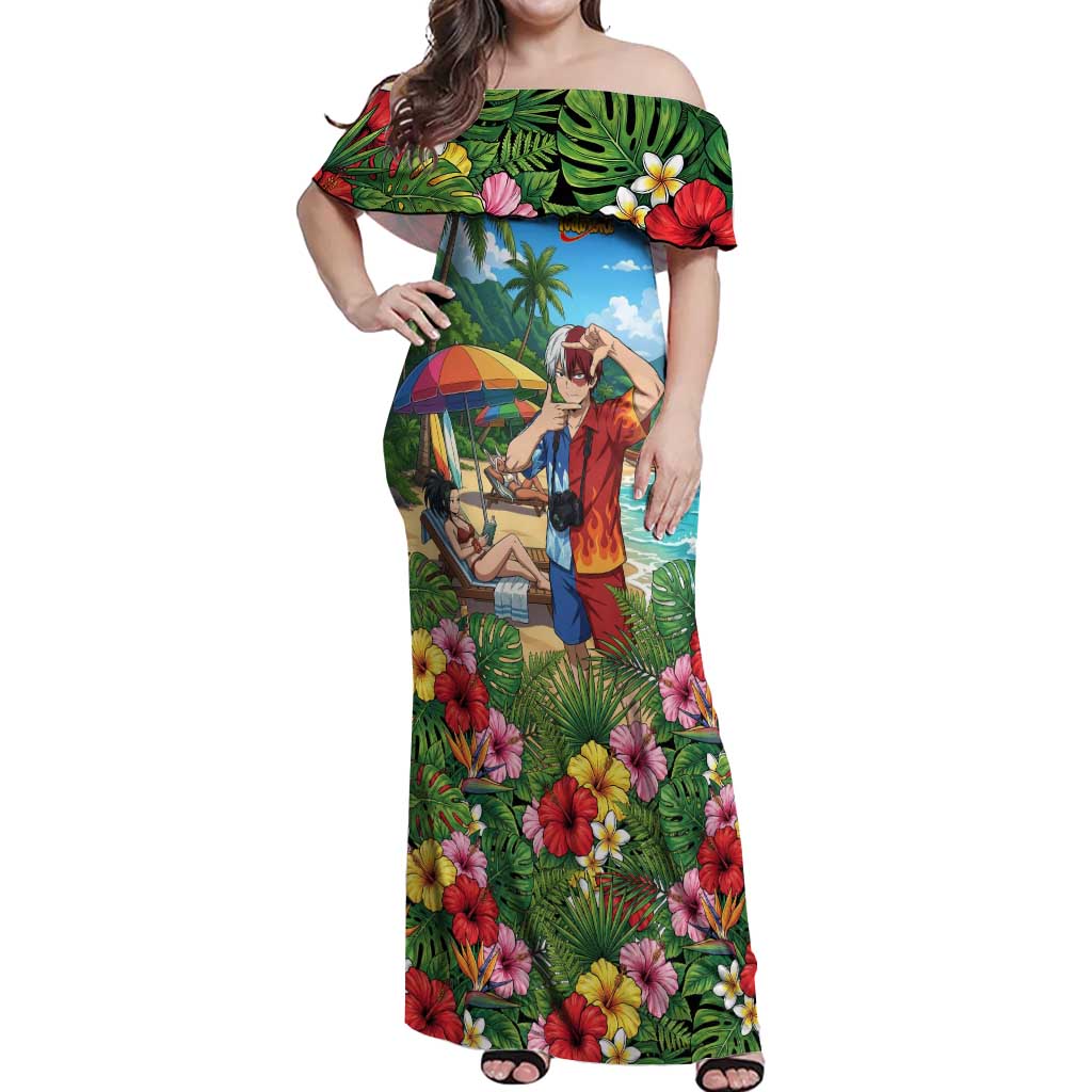 Shoto Todoroki Summer Chill Off Shoulder Maxi Dress Tropical Anime Leisure Scene