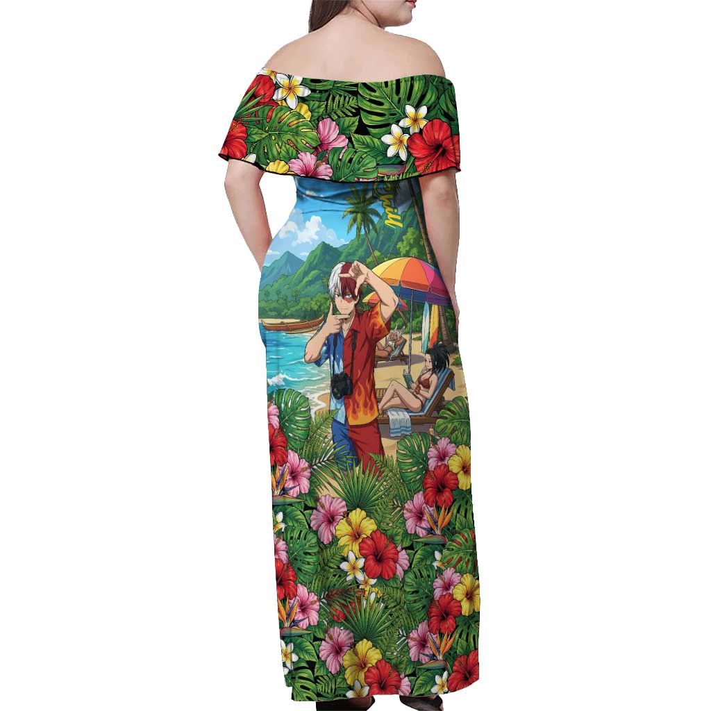 Shoto Todoroki Summer Chill Off Shoulder Maxi Dress Tropical Anime Leisure Scene