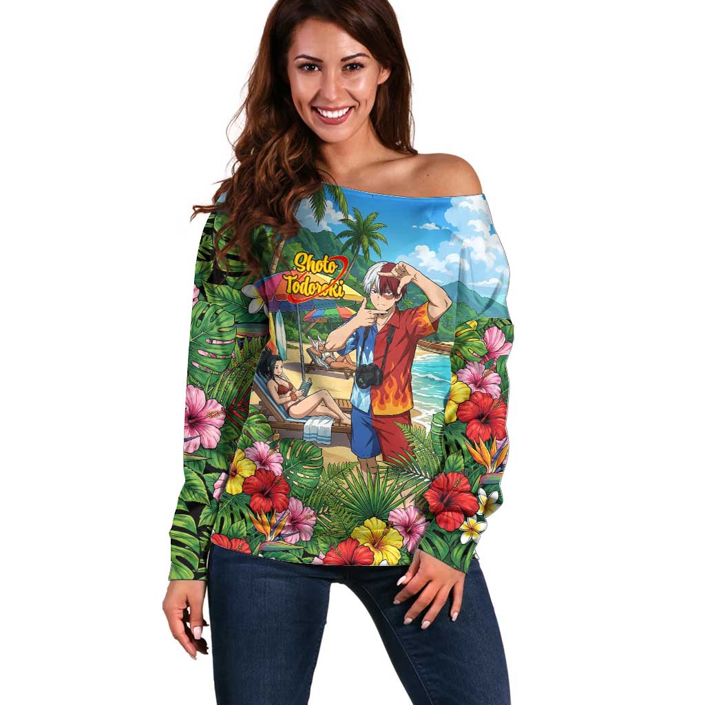 Shoto Todoroki Summer Chill Off Shoulder Sweater Tropical Anime Leisure Scene