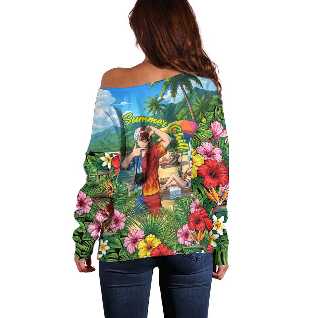 Shoto Todoroki Summer Chill Off Shoulder Sweater Tropical Anime Leisure Scene