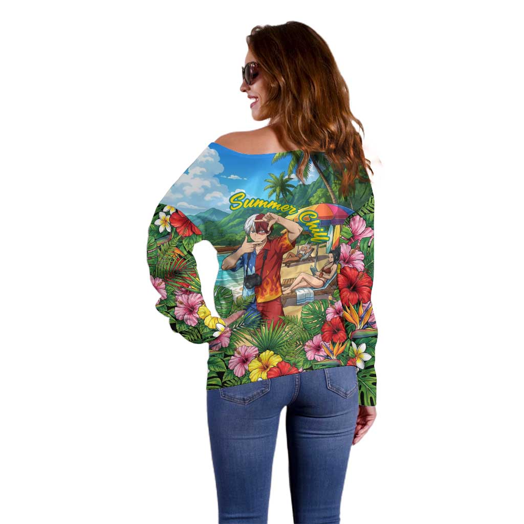 Shoto Todoroki Summer Chill Off Shoulder Sweater Tropical Anime Leisure Scene