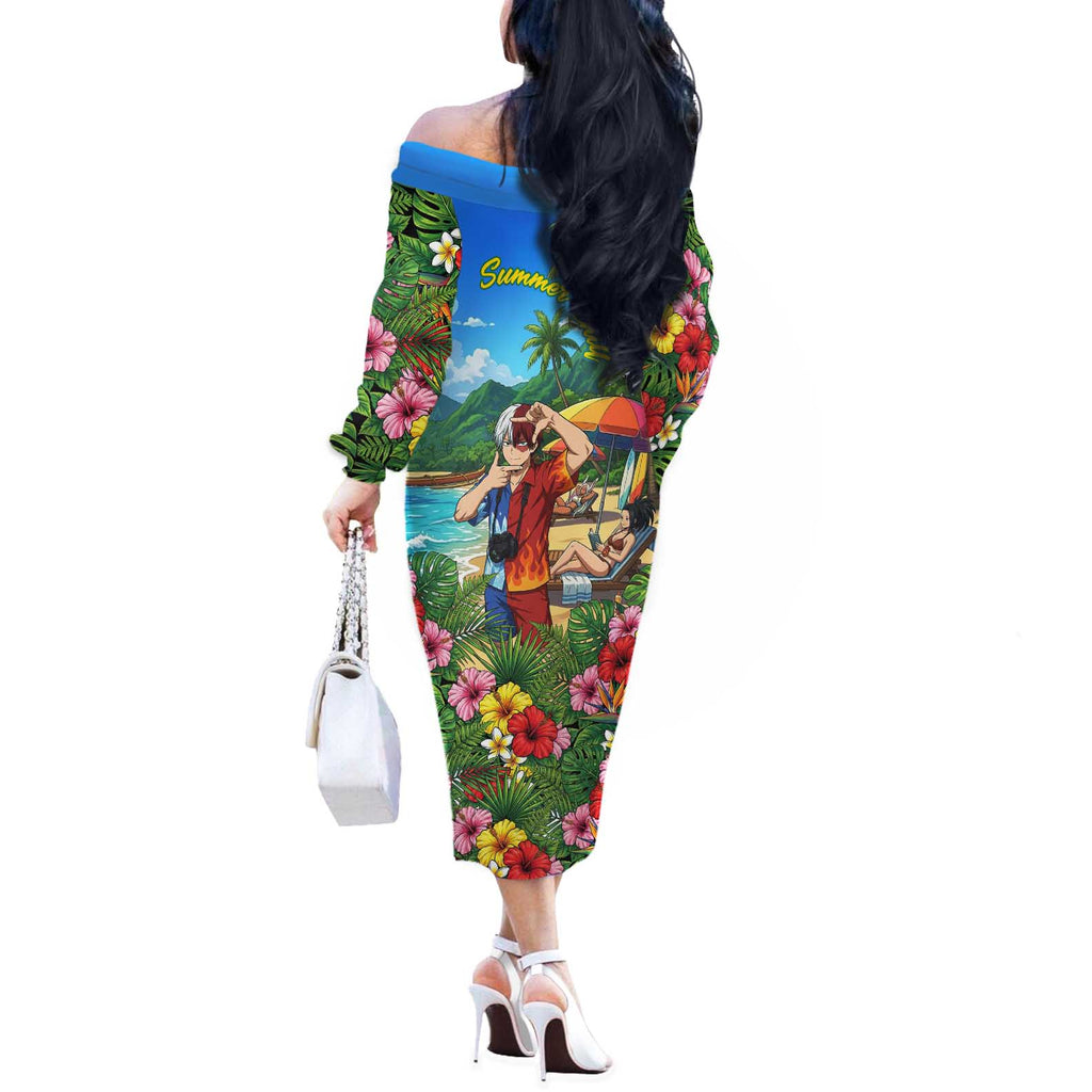 Shoto Todoroki Summer Chill Off The Shoulder Long Sleeve Dress Tropical Anime Leisure Scene