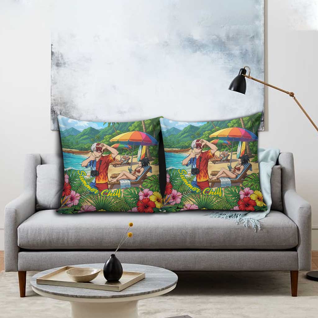 Shoto Todoroki Summer Chill Pillow Cover Tropical Anime Leisure Scene