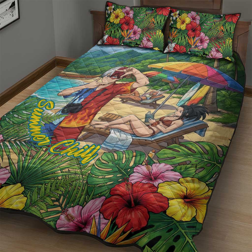 Shoto Todoroki Summer Chill Quilt Bed Set Tropical Anime Leisure Scene