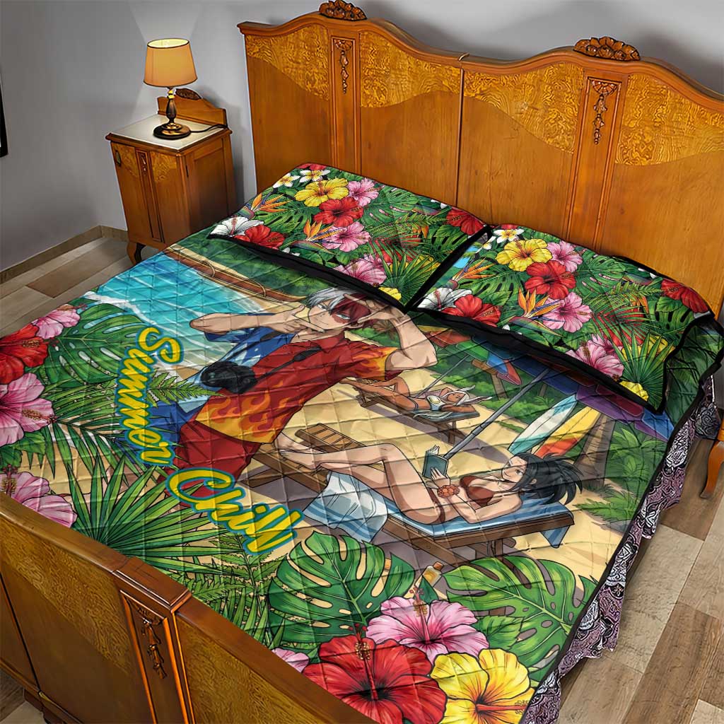 Shoto Todoroki Summer Chill Quilt Bed Set Tropical Anime Leisure Scene