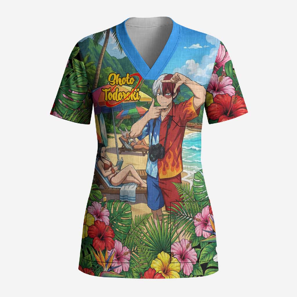 Shoto Todoroki Summer Chill Scrub Top Tropical Anime Leisure Scene