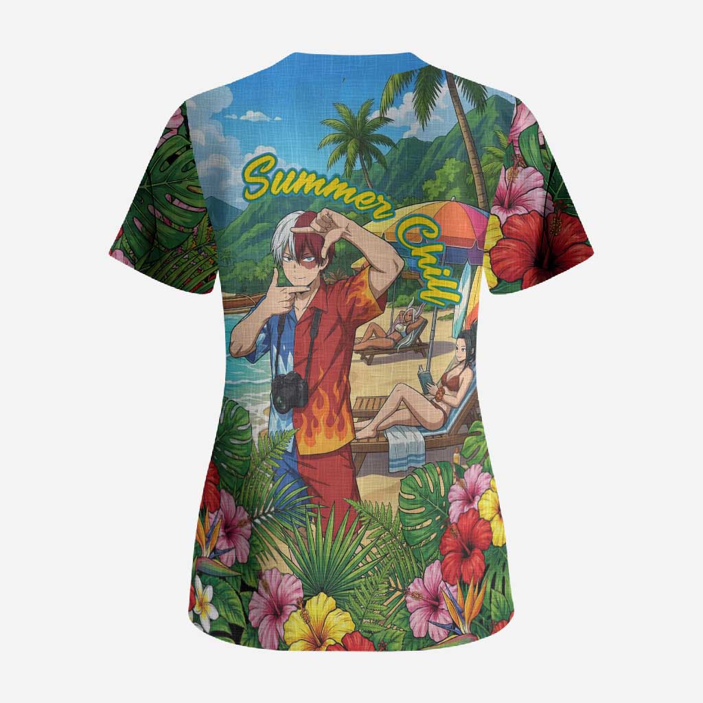 Shoto Todoroki Summer Chill Scrub Top Tropical Anime Leisure Scene