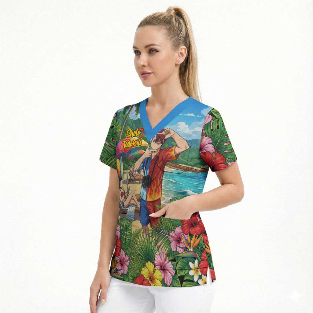 Shoto Todoroki Summer Chill Scrub Top Tropical Anime Leisure Scene