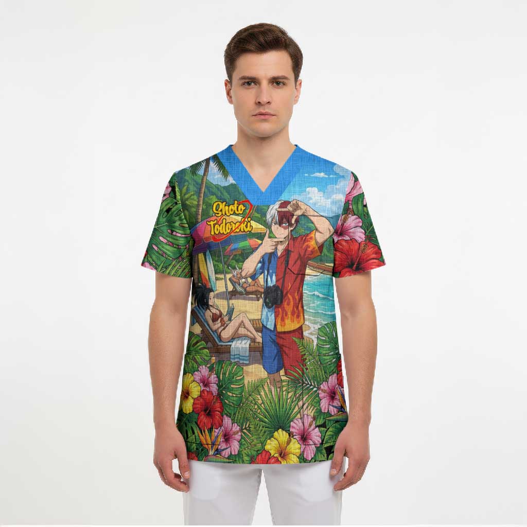 Shoto Todoroki Summer Chill Scrub Top Tropical Anime Leisure Scene