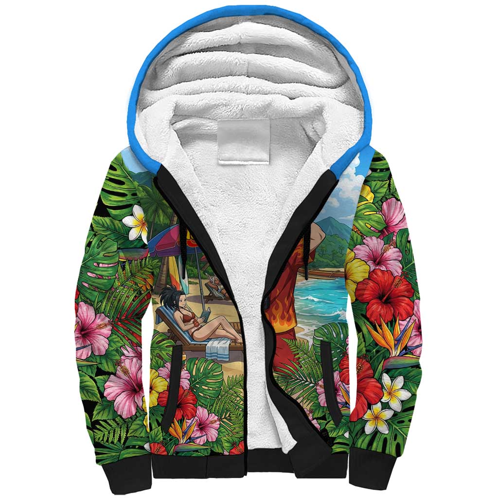 Shoto Todoroki Summer Chill Sherpa Hoodie Tropical Anime Leisure Scene
