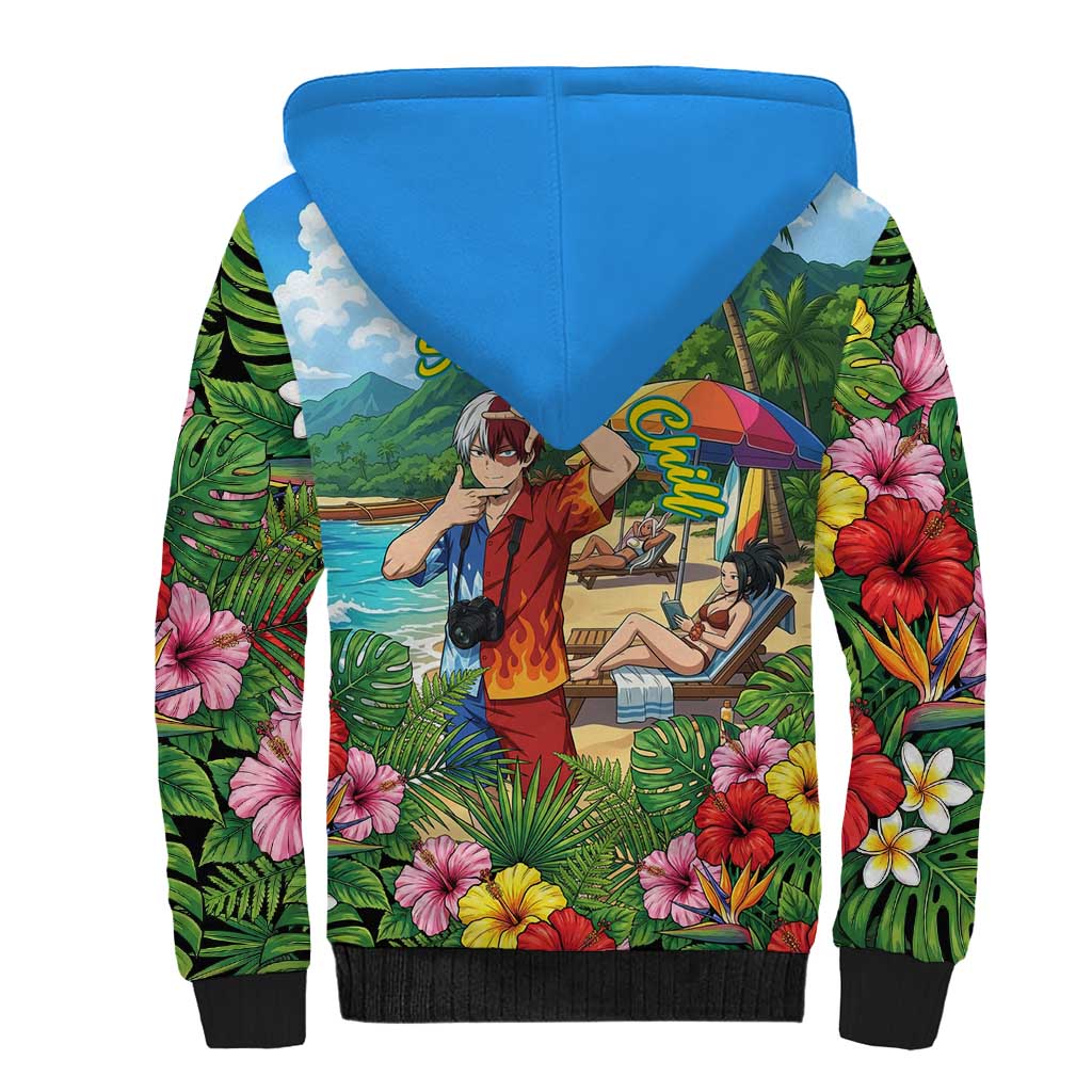 Shoto Todoroki Summer Chill Sherpa Hoodie Tropical Anime Leisure Scene