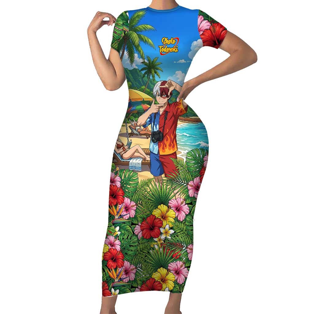 Shoto Todoroki Summer Chill Short Sleeve Bodycon Dress Tropical Anime Leisure Scene