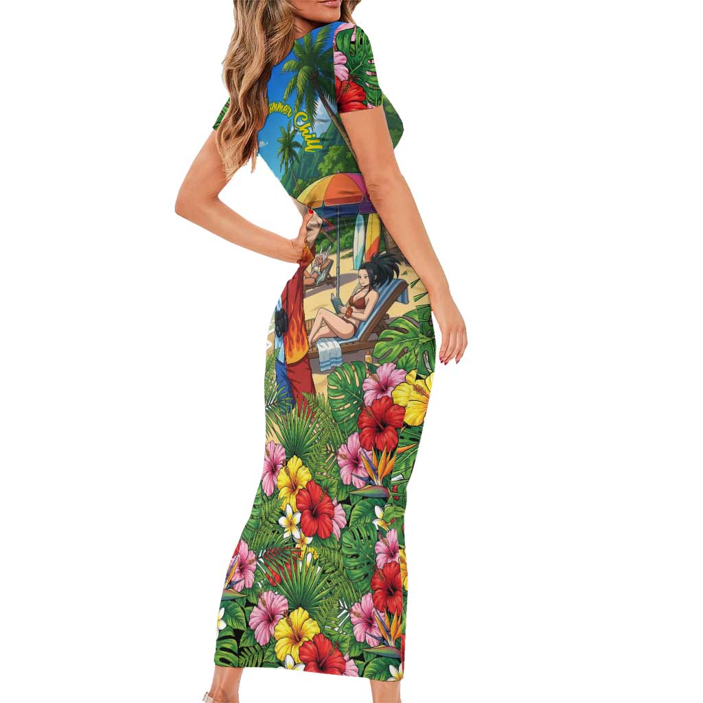 Shoto Todoroki Summer Chill Short Sleeve Bodycon Dress Tropical Anime Leisure Scene