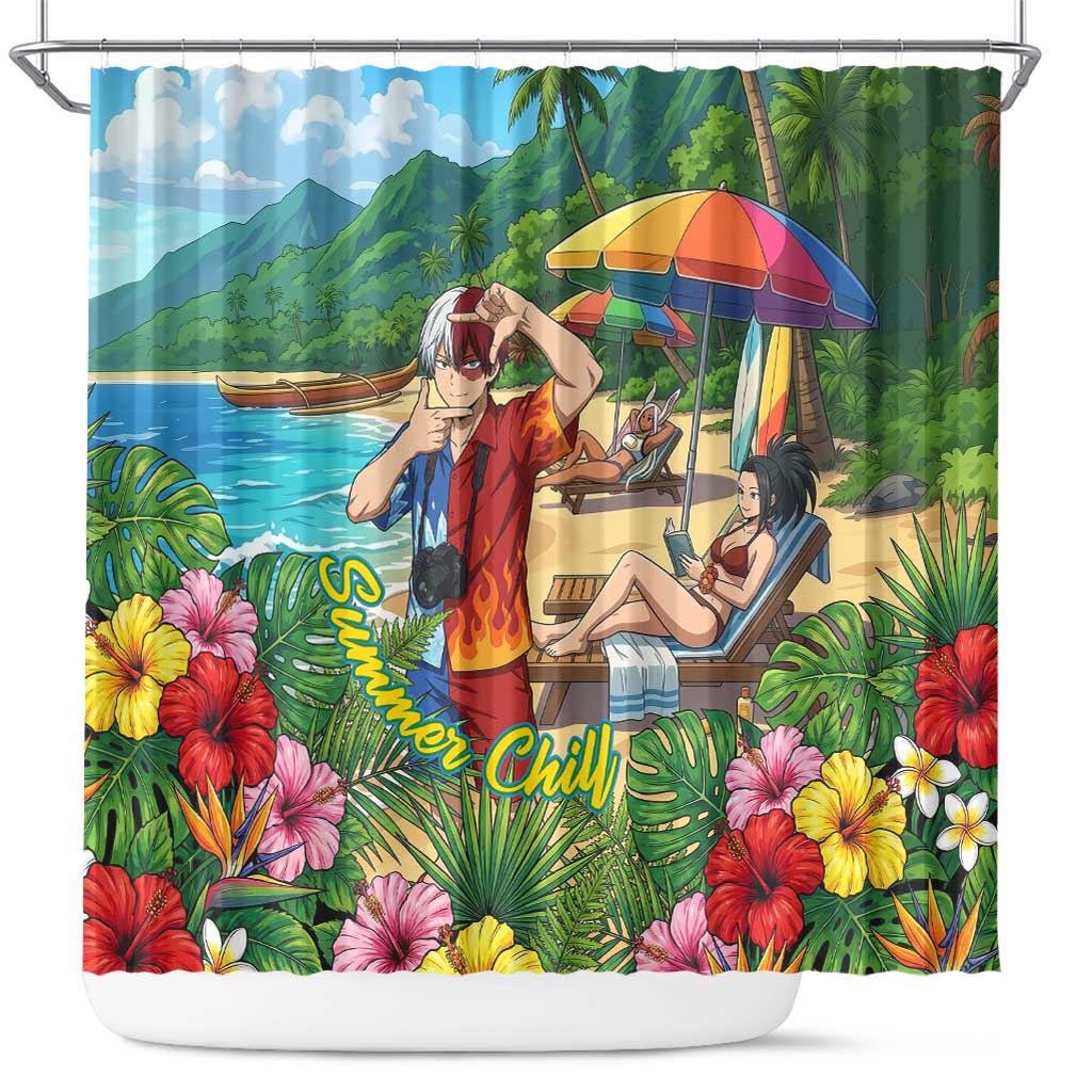 Shoto Todoroki Summer Chill Shower Curtain Tropical Anime Leisure Scene