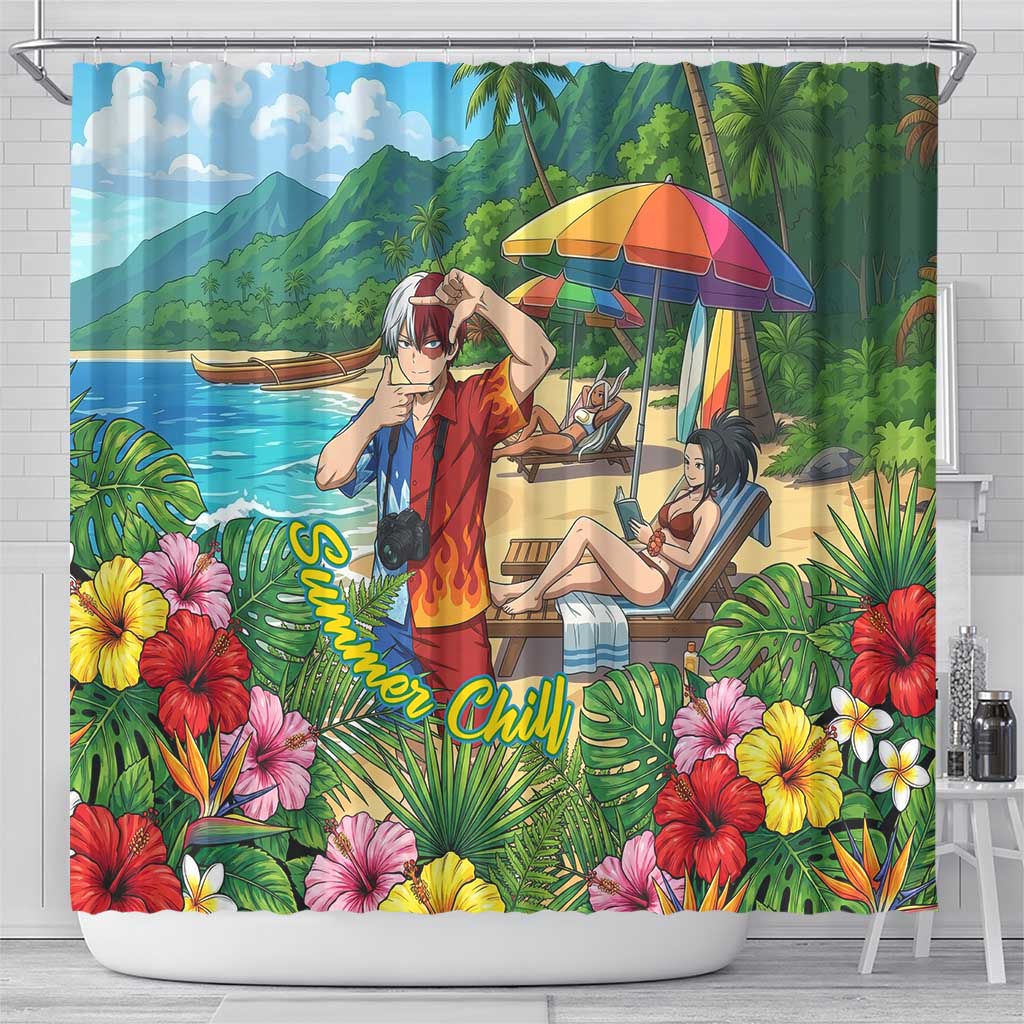 Shoto Todoroki Summer Chill Shower Curtain Tropical Anime Leisure Scene