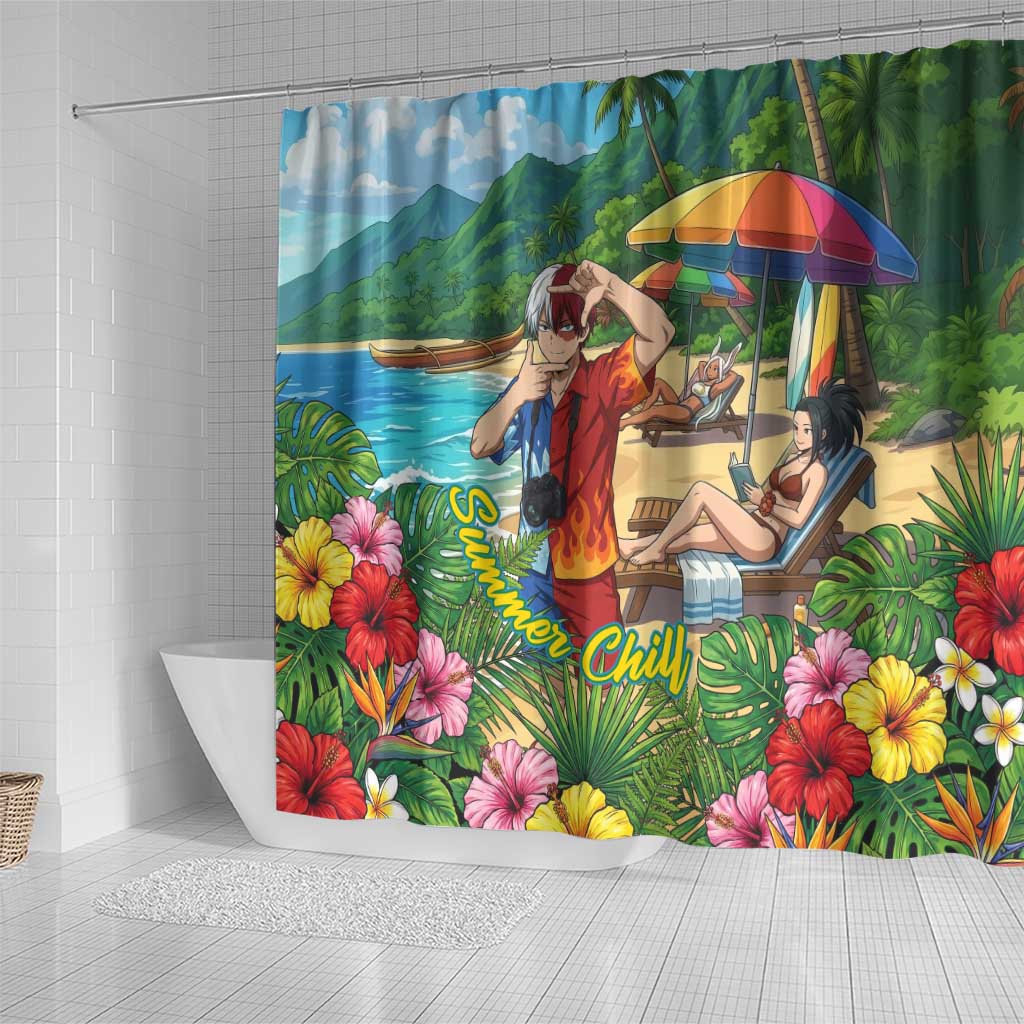 Shoto Todoroki Summer Chill Shower Curtain Tropical Anime Leisure Scene