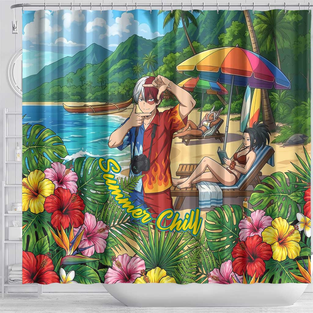 Shoto Todoroki Summer Chill Shower Curtain Tropical Anime Leisure Scene