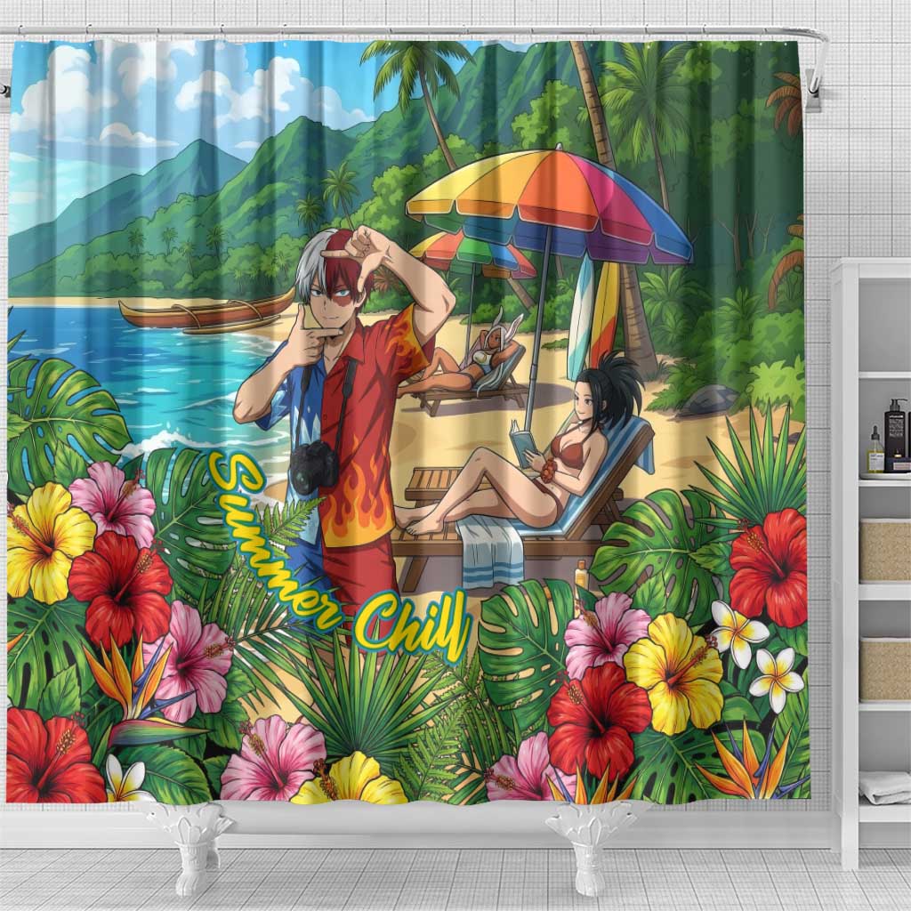 Shoto Todoroki Summer Chill Shower Curtain Tropical Anime Leisure Scene