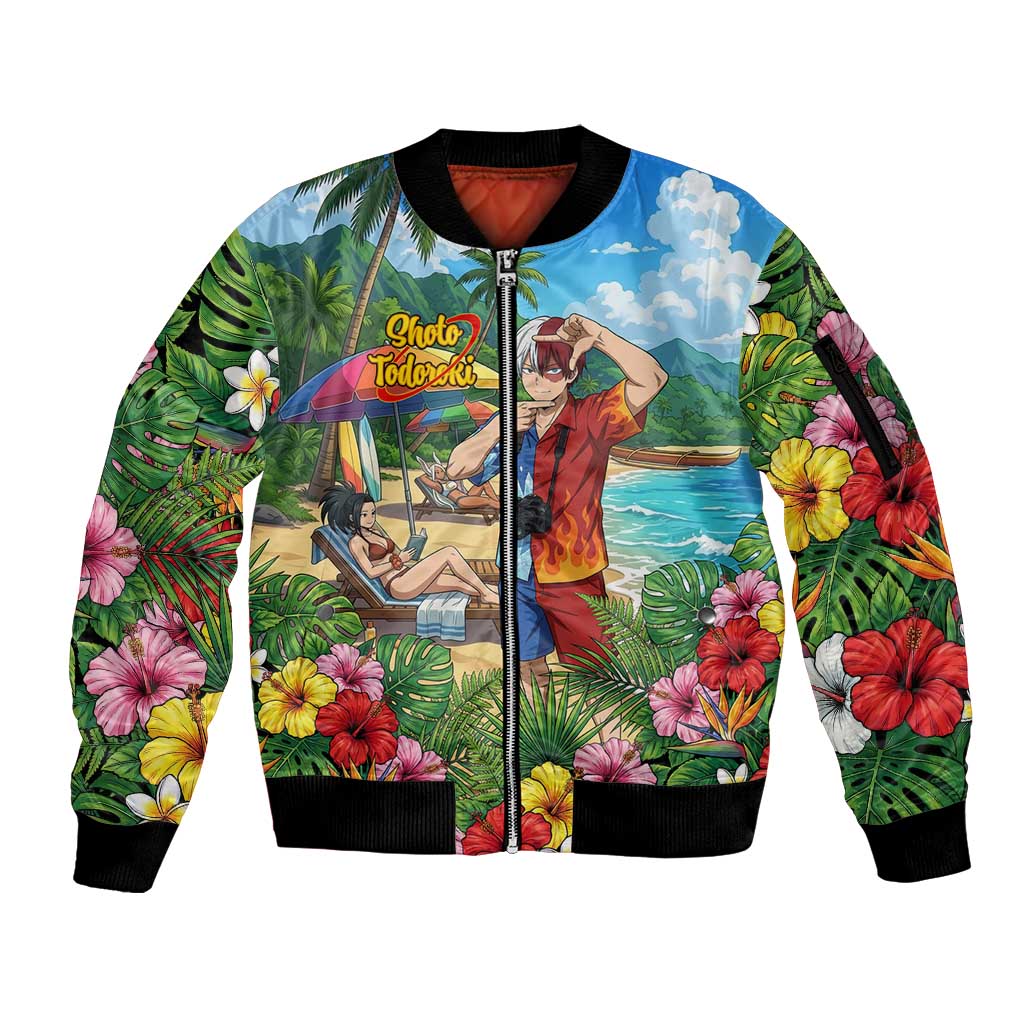 Shoto Todoroki Summer Chill Sleeve Zip Bomber Jacket Tropical Anime Leisure Scene
