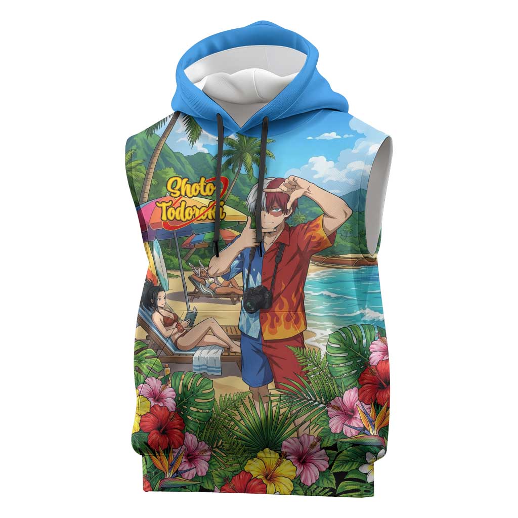 Shoto Todoroki Summer Chill Sleeveless Hoodie Tropical Anime Leisure Scene