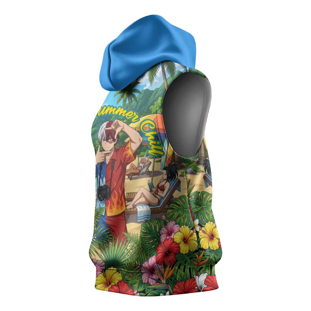 Shoto Todoroki Summer Chill Sleeveless Hoodie Tropical Anime Leisure Scene