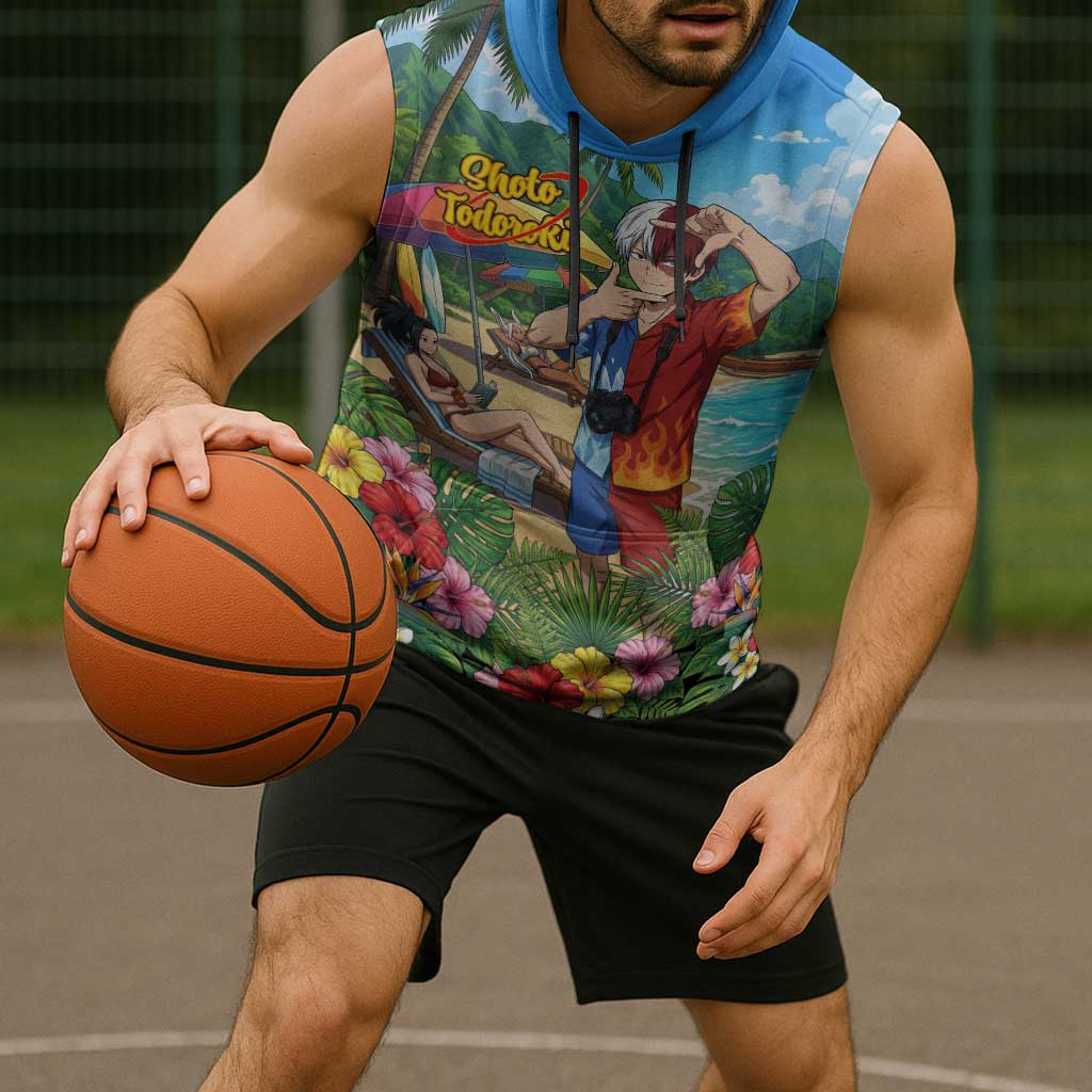 Shoto Todoroki Summer Chill Sleeveless Hoodie Tropical Anime Leisure Scene