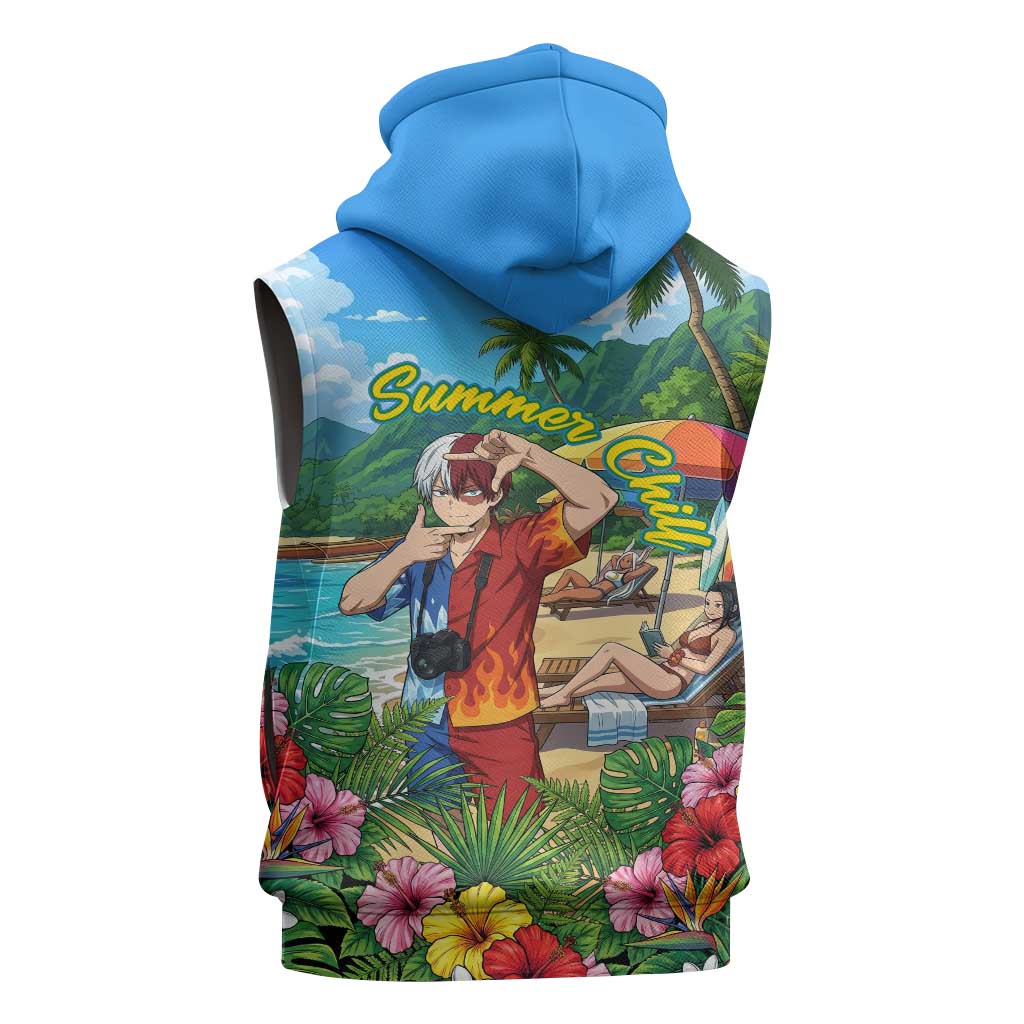Shoto Todoroki Summer Chill Sleeveless Zip Hoodie Tropical Anime Leisure Scene