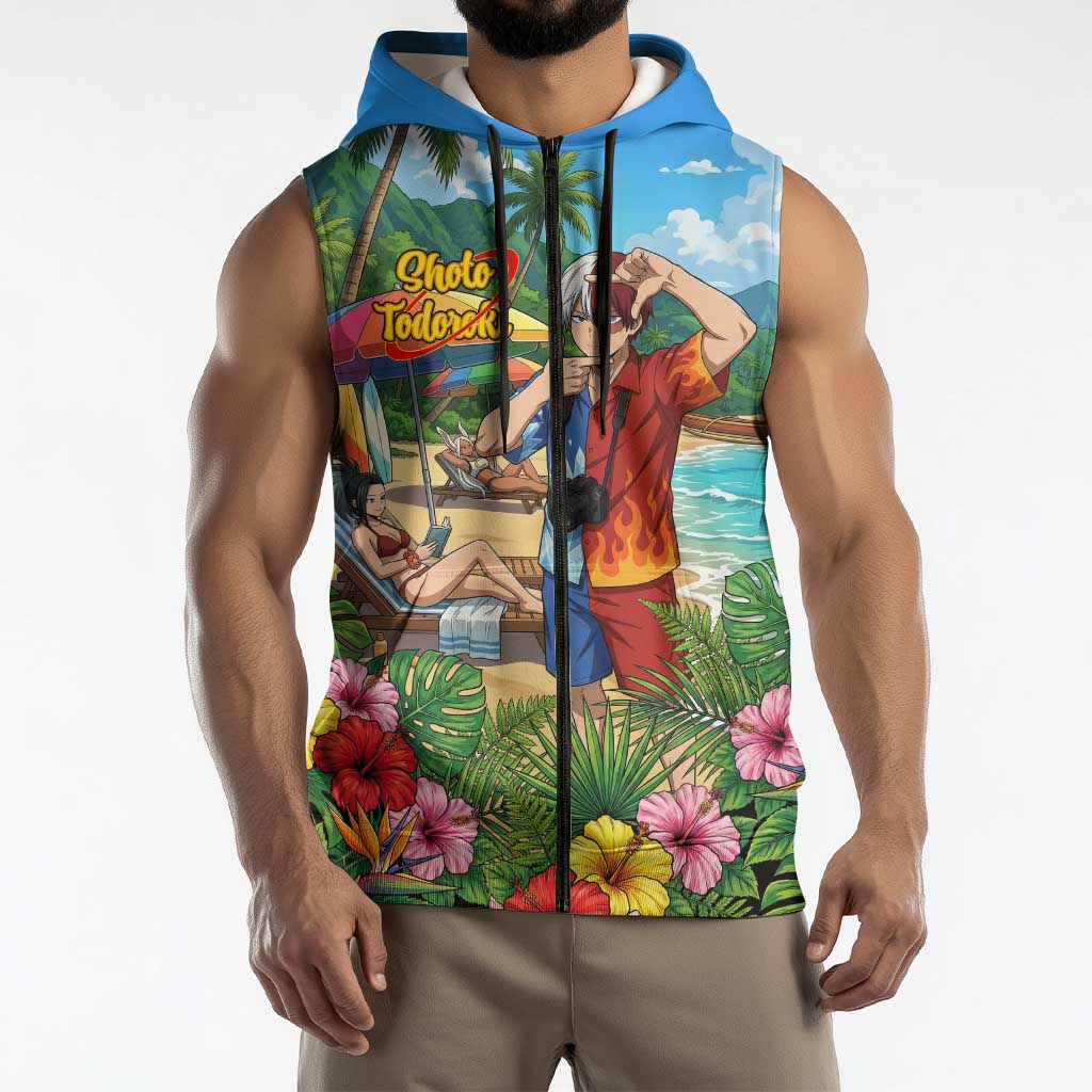 Shoto Todoroki Summer Chill Sleeveless Zip Hoodie Tropical Anime Leisure Scene
