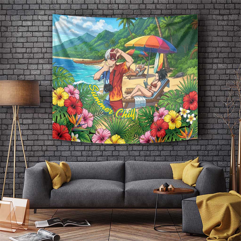 Shoto Todoroki Summer Chill Tapestry Tropical Anime Leisure Scene