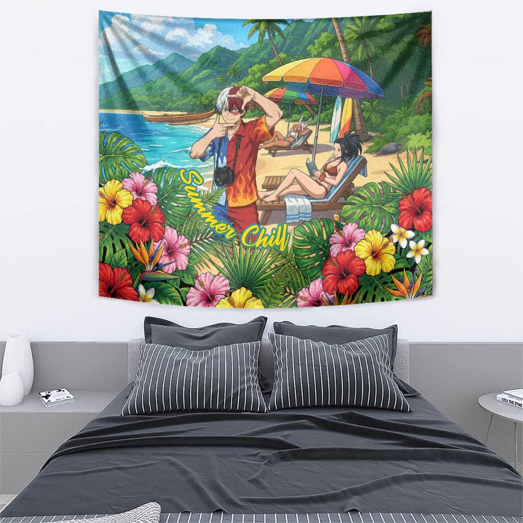 Shoto Todoroki Summer Chill Tapestry Tropical Anime Leisure Scene
