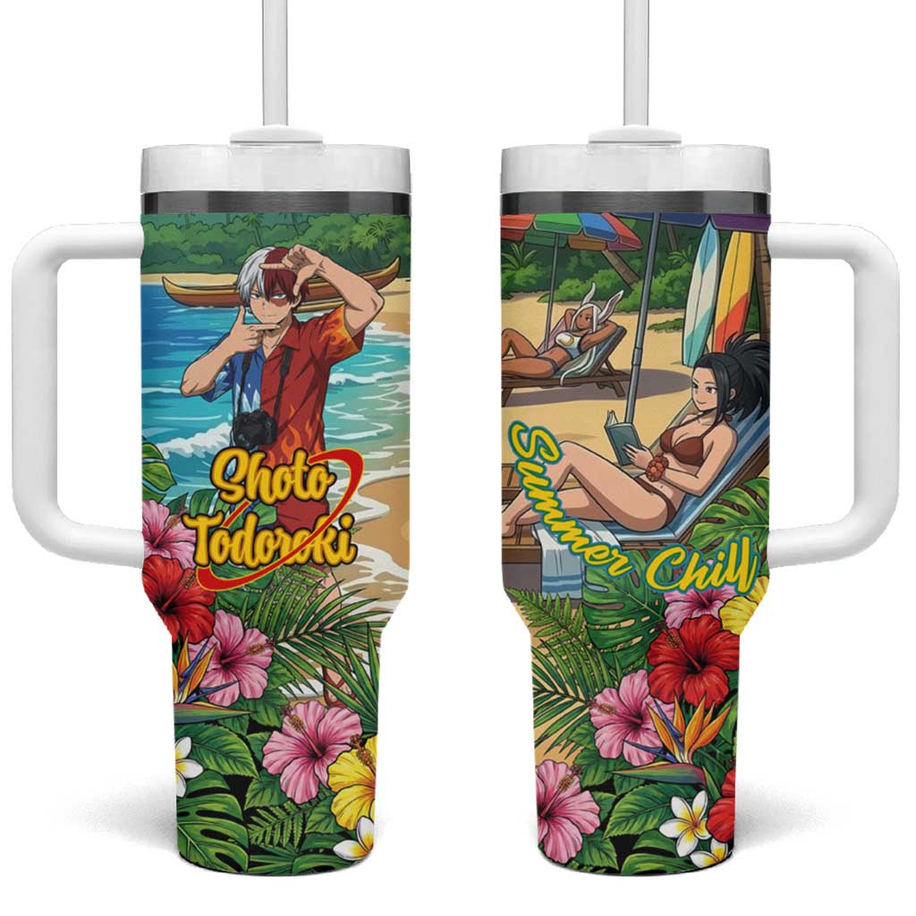 Shoto Todoroki Summer Chill Tumbler With Handle Tropical Anime Leisure Scene
