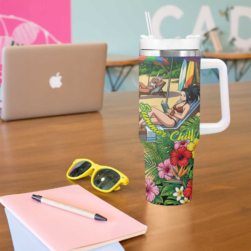 Shoto Todoroki Summer Chill Tumbler With Handle Tropical Anime Leisure Scene