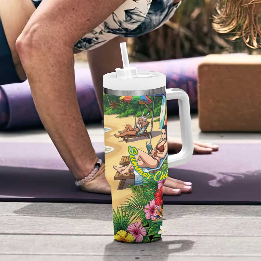 Shoto Todoroki Summer Chill Tumbler With Handle Tropical Anime Leisure Scene
