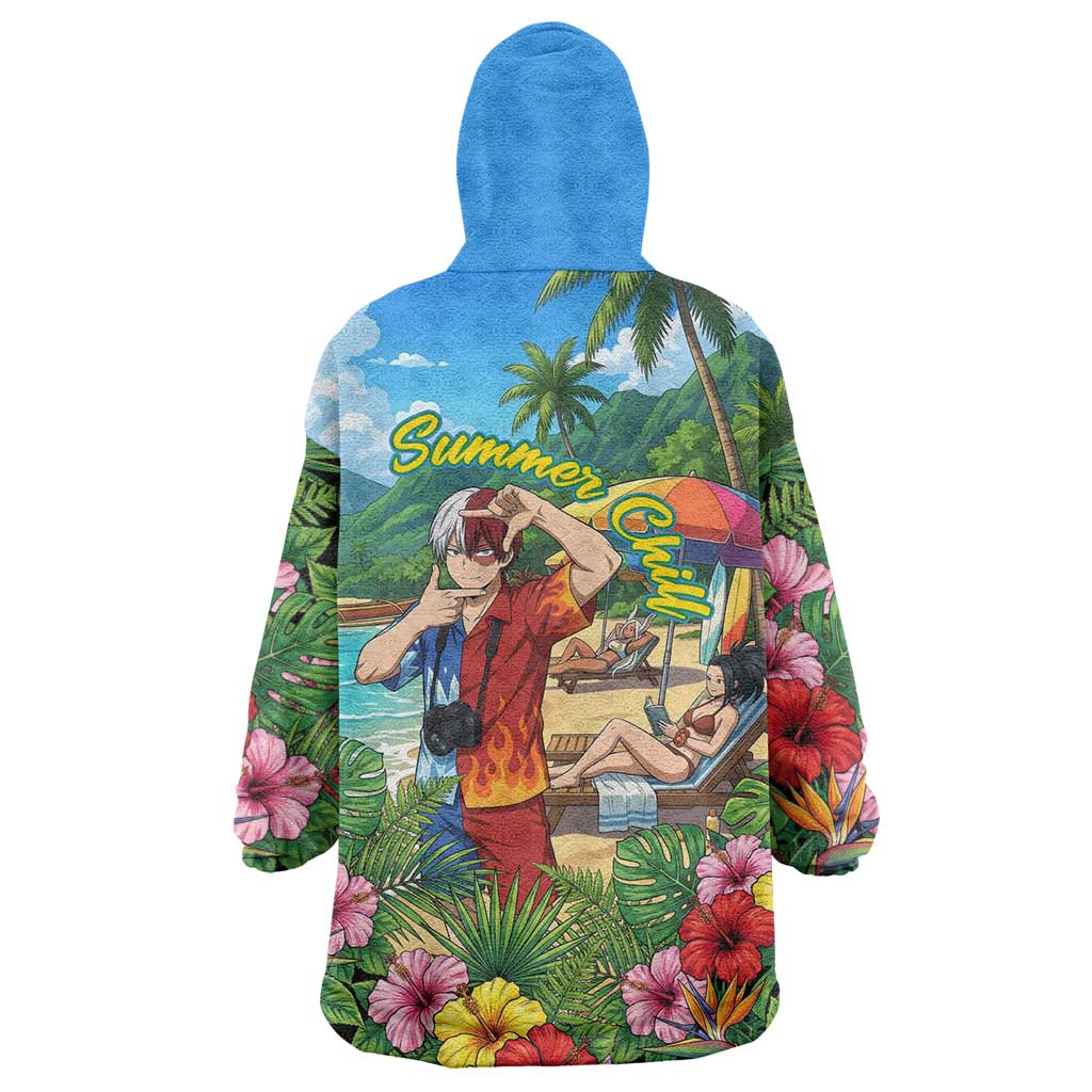 Shoto Todoroki Summer Chill Wearable Blanket Hoodie Tropical Anime Leisure Scene