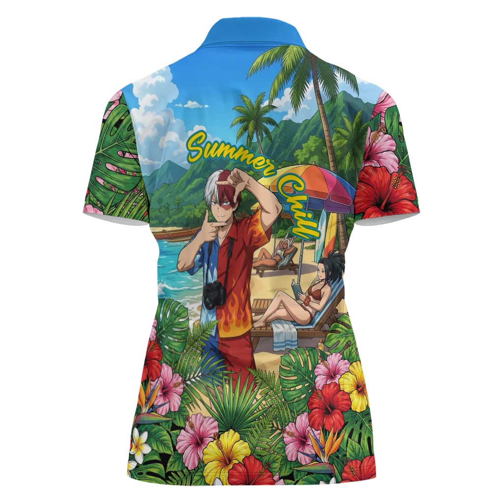 Shoto Todoroki Summer Chill Women Polo Shirt Tropical Anime Leisure Scene