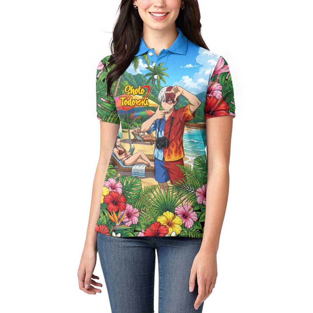 Shoto Todoroki Summer Chill Women Polo Shirt Tropical Anime Leisure Scene