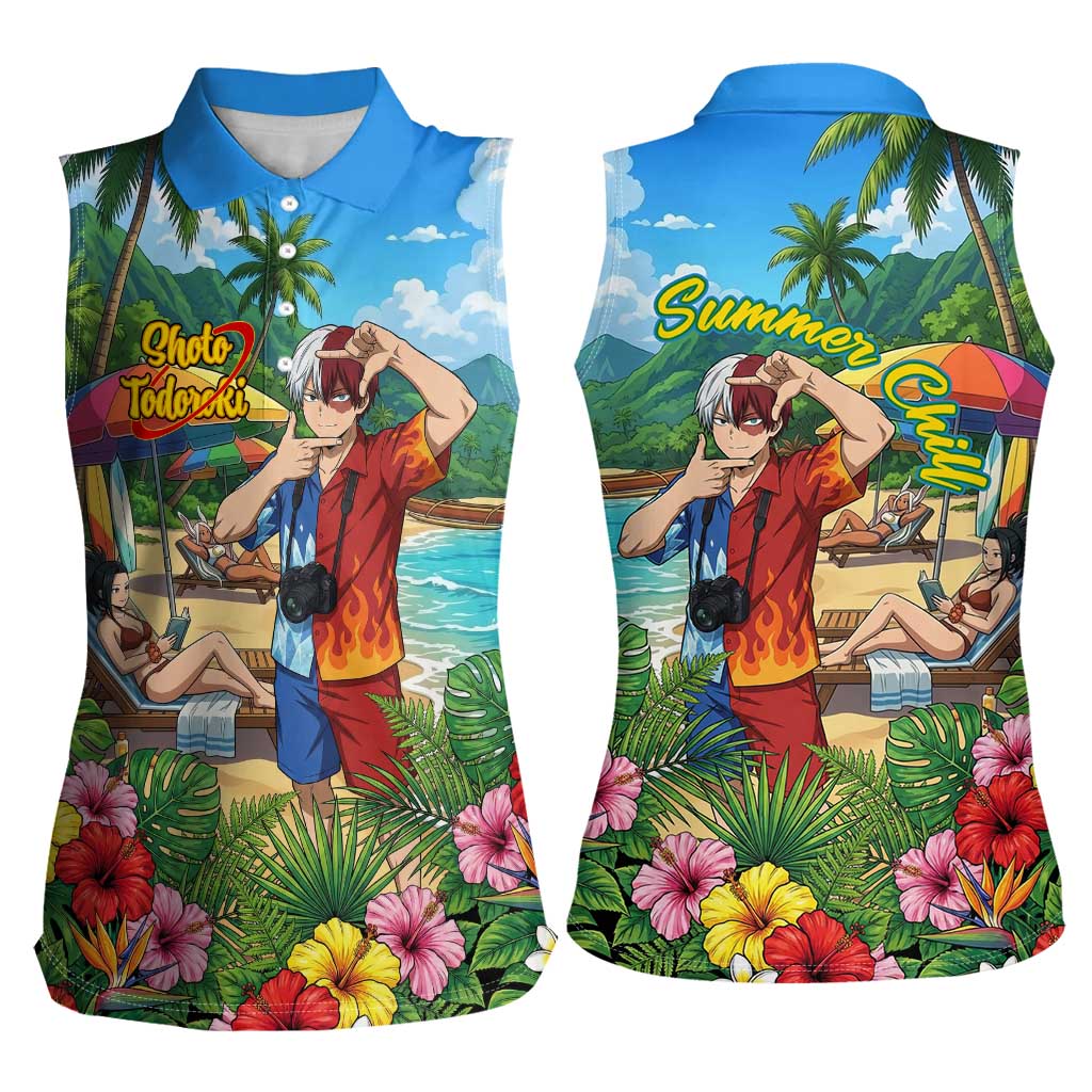 Shoto Todoroki Summer Chill Women Sleeveless Polo Shirt Tropical Anime Leisure Scene